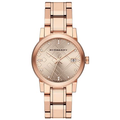 Burberry Ladies Diamond Check Stamped Rose Gold PVD 